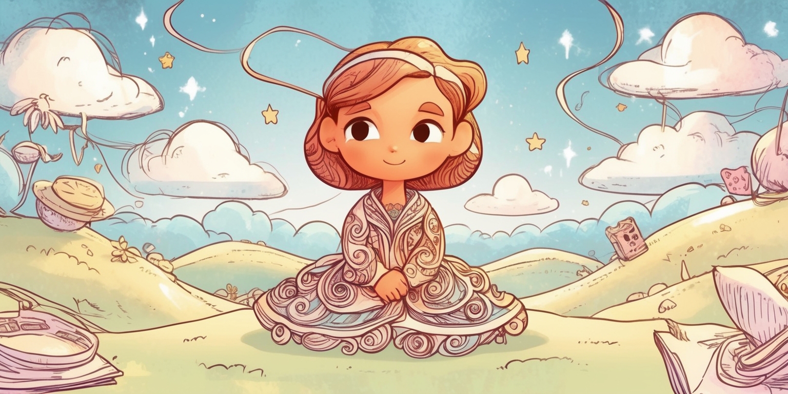A whimsical, dreamlike illustration of the protagonist Nikki from the Infinity Nikki game, sitting in a fantastical, endless landscape with rolling hills, fluffy clouds, and twinkling stars, surrounded by hints of forgotten memories and mysterious objects, with a soft, watercolor-inspired aesthetic and a predominantly pastel color palette featuring shades of light blue, pale pink, and creamy white, with bold lines and textures reminiscent of a vibrant, hand-drawn sketchbook, capturing the sense of wonder and curiosity that defines the game's unique atmosphere and art style, with Nikki's facial features delicate and expressive, her skin a warm, golden brown, and her iconic hairstyle and clothing rendered in intricate, swirling patterns.